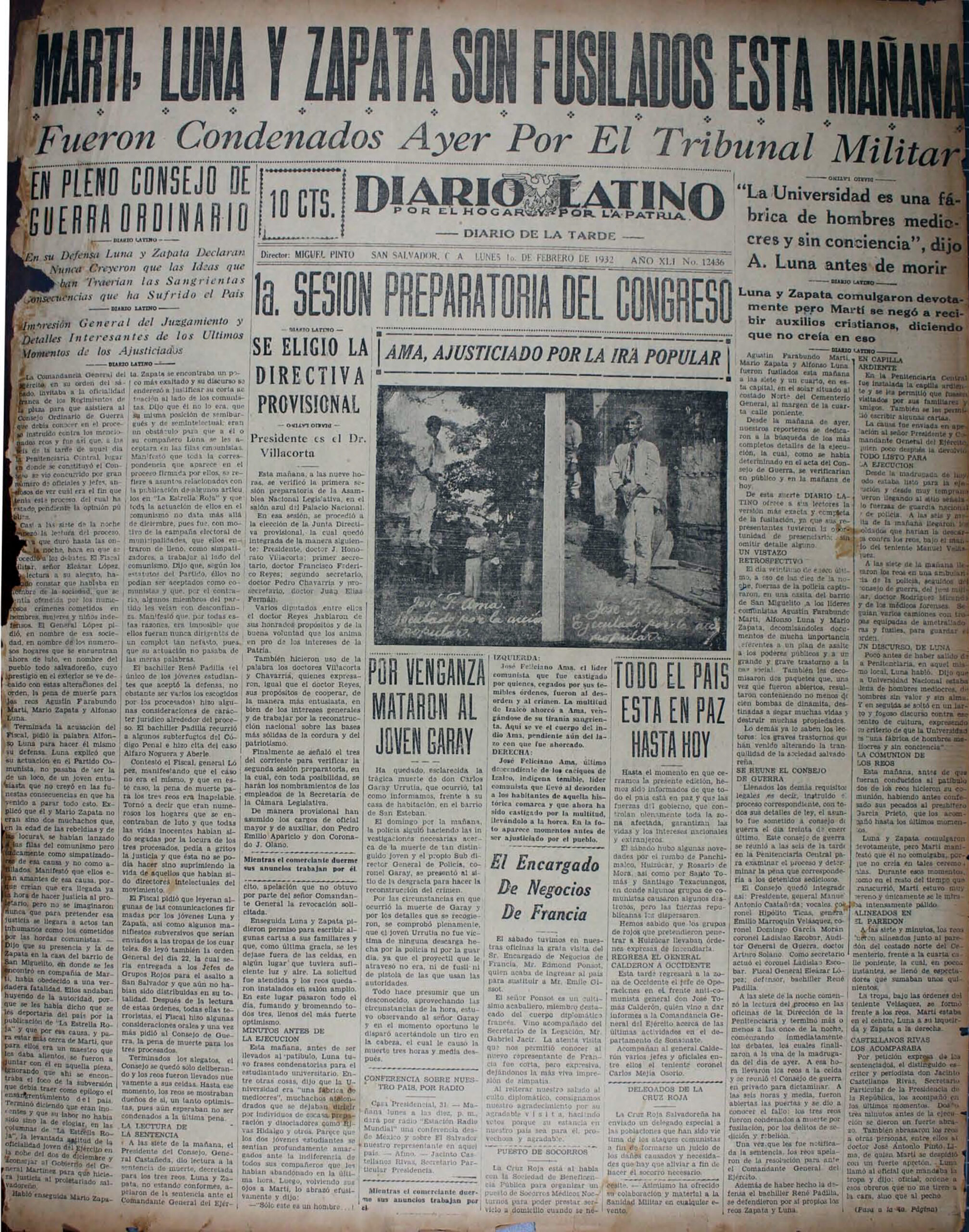 FEBRERO 1 al 15 de 1932-1 marti fusilado